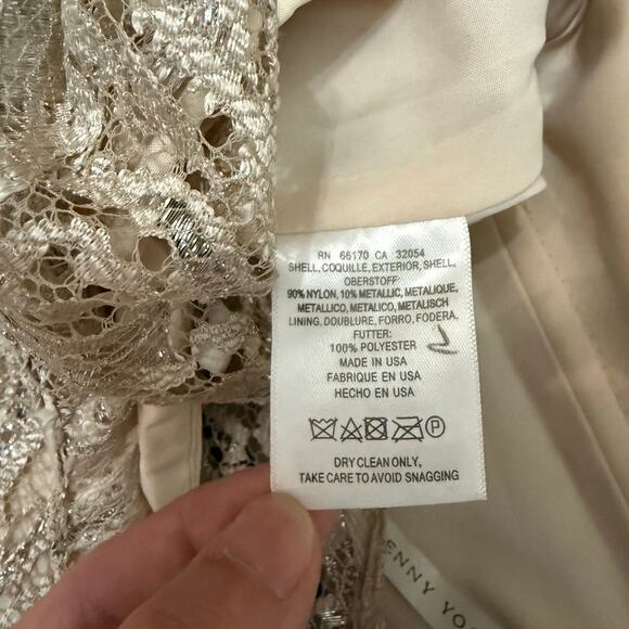 Jenny Yoo Harlow BHLDN Metallic Lace Above Knee Cocktail Dress Sandstone Size 6 - Picture 7 of 11